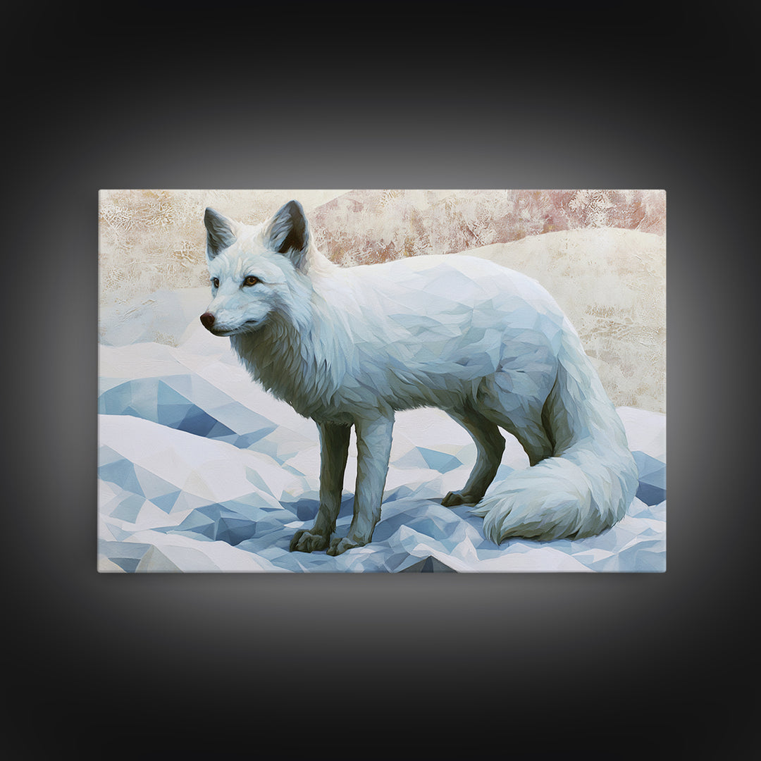 White Fox in Quiet Snow Canvas Print, Scandinavian Art, Wall Hanging, Living Room Decor, Fine Art, Nordic, Living Room Wall Art, SCA-3x2-88