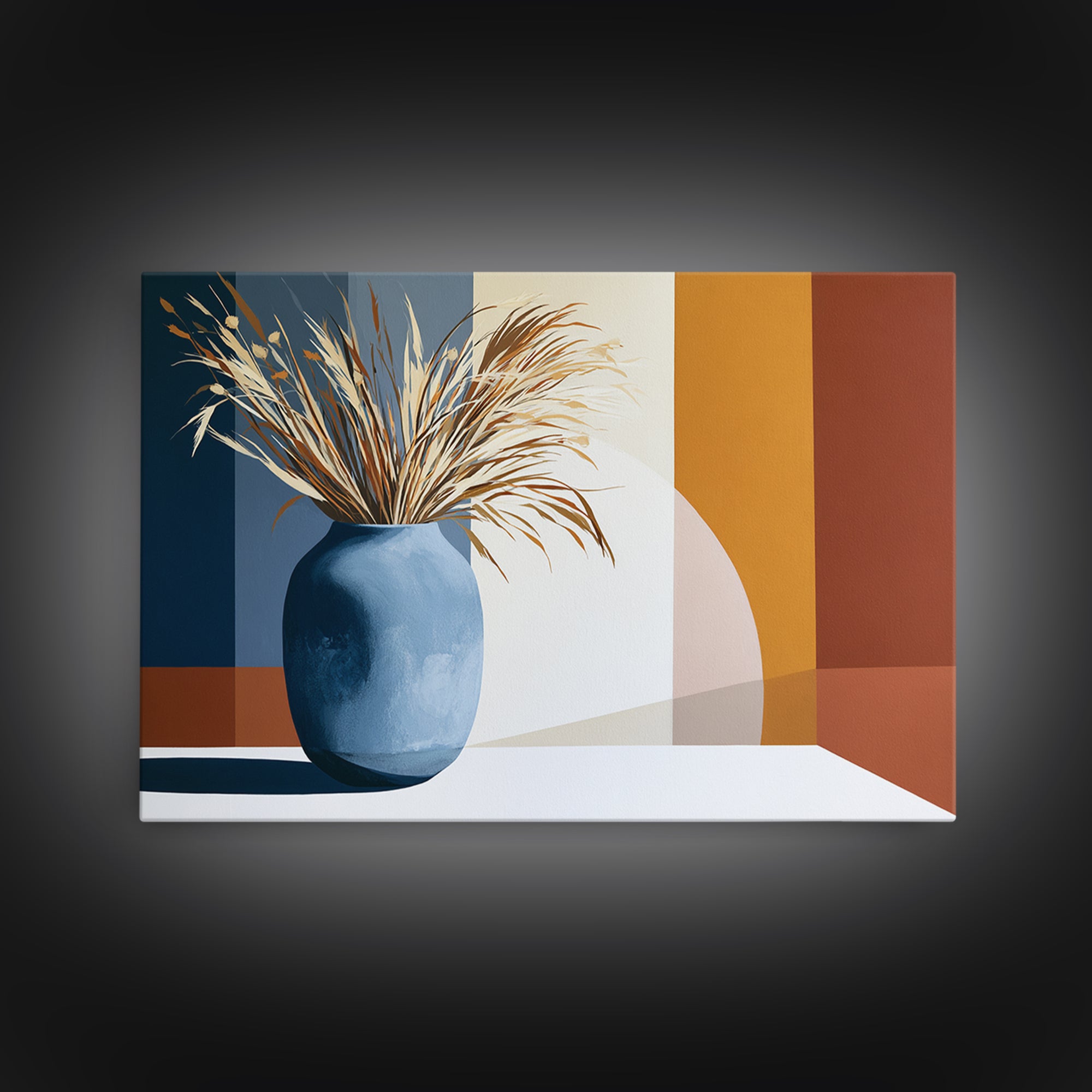 Ceramic Vase with Dried Grasses Canvas Print, Scandinavian Art, Living Room Decor, Oil Painting, Nordic, Wall Hanging, SCA-3x2-89