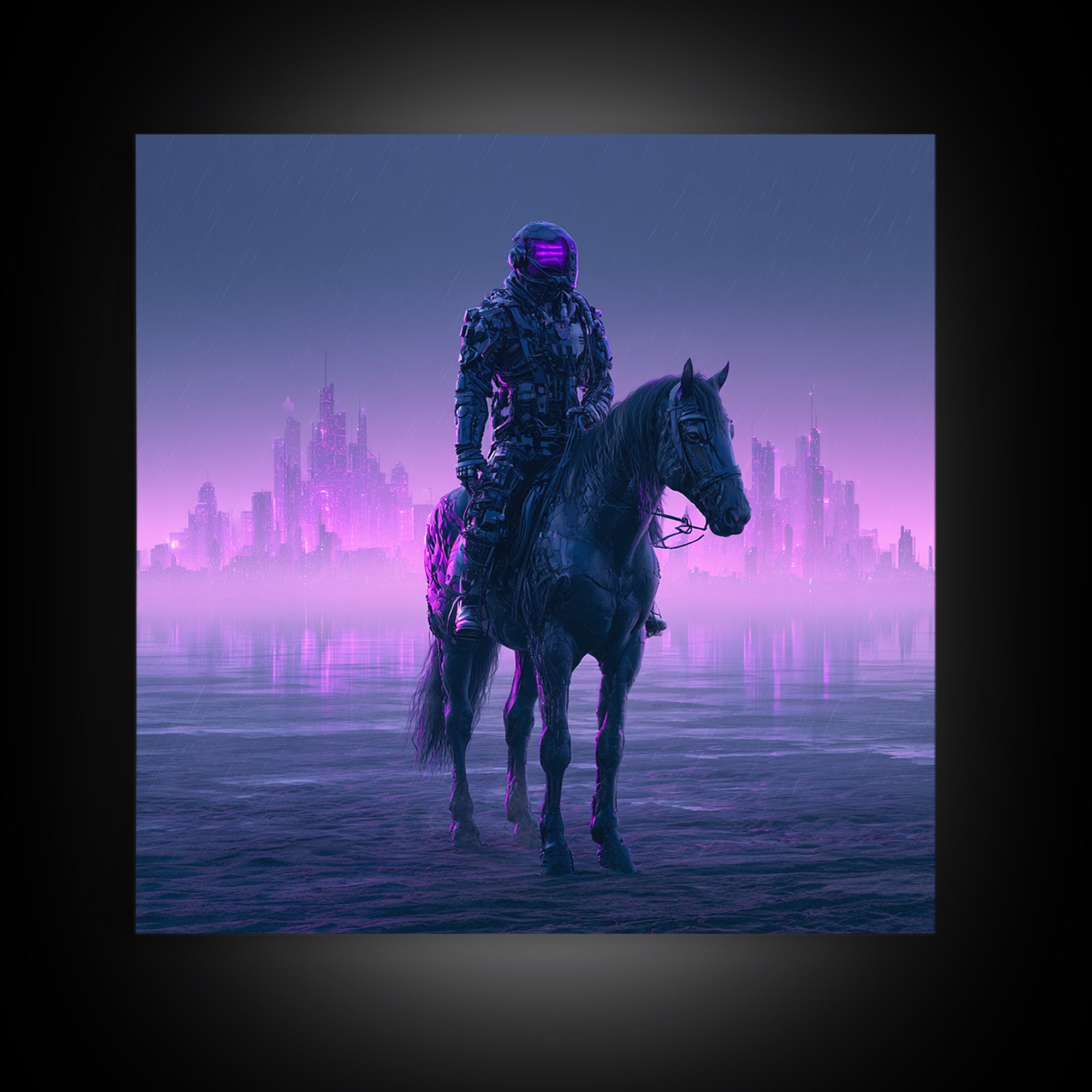 Space Explorer Horse Rider on Distant Planet Framed Canvas Print, Scifi Art, Neutral Decor, Living Room Decor, Fine Art, Orbit, SCI-1x1-21