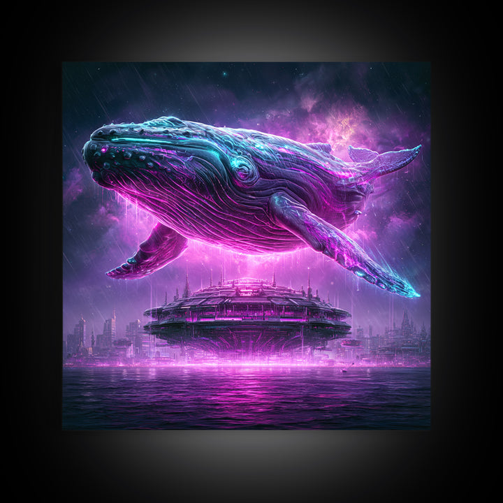 Cosmic Whale Swimming Through Deep Space Framed Canvas Print, Scifi Art, Art Print, Living Room Decor, Fine Art, Orbit, SCI-1x1-40
