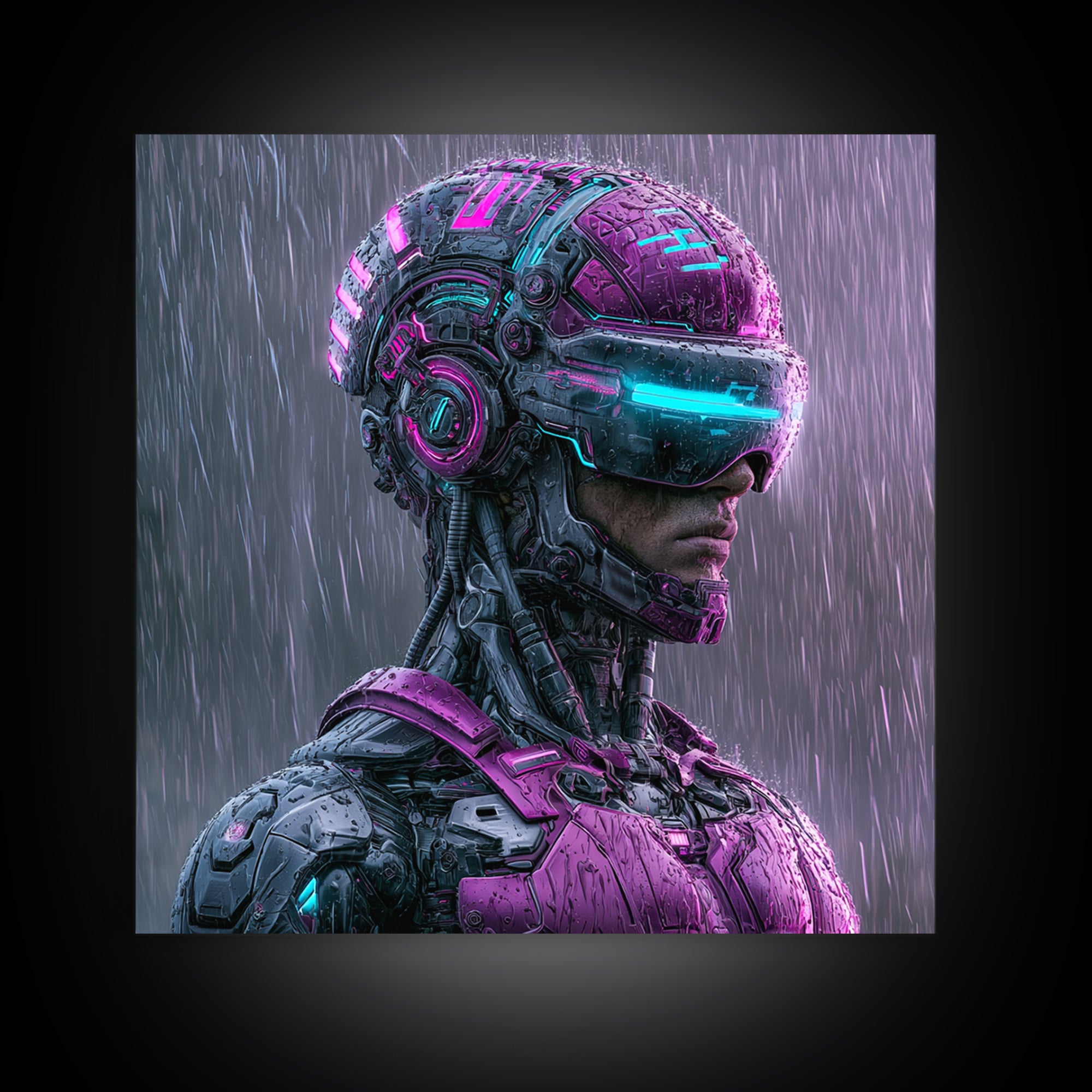 Cyborg Portrait with Reflective Visor Canvas Print, Scifi Art, Statement Artwork, Living Room Decor, Fine Art, Orbit, SCI-1x1-9