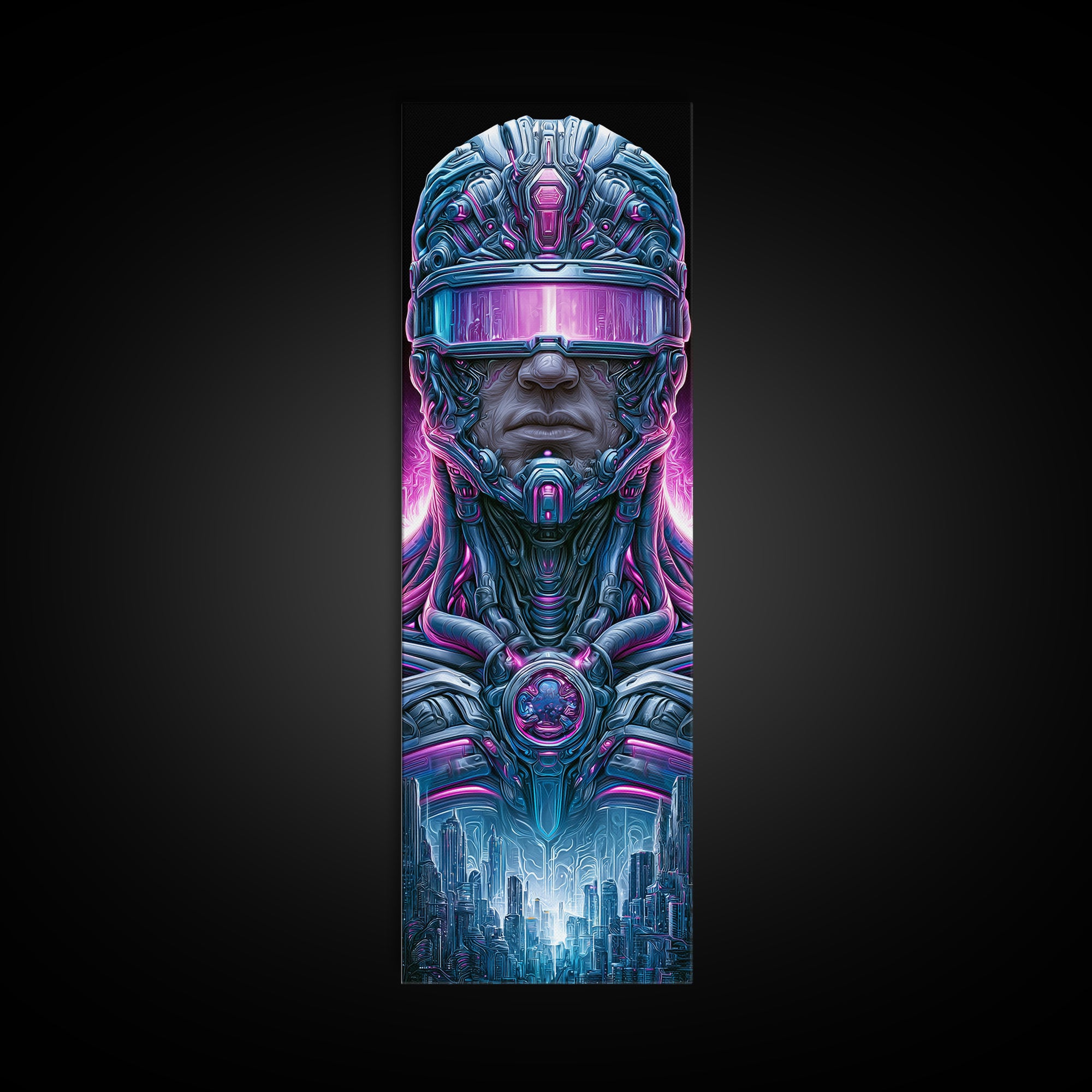 Cyborg Portrait with Reflective Visor Canvas Print, Scifi Art, Luxury Decor, Living Room Decor, Fine Art, Orbit, Digital Art, SCI-1x3-21