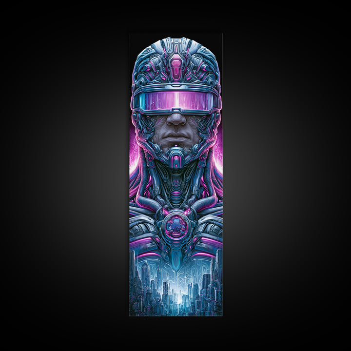 Cyborg Portrait with Reflective Visor Canvas Print, Scifi Art, Luxury Decor, Living Room Decor, Fine Art, Orbit, Digital Art, SCI-1x3-21