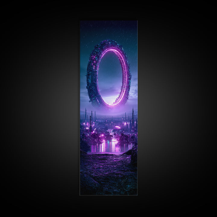 Giant Ring World Seen from a Valley Canvas Print, Scifi Art, Digital Art, Living Room Decor, Oil Painting, Orbit, SCI-1x3-44