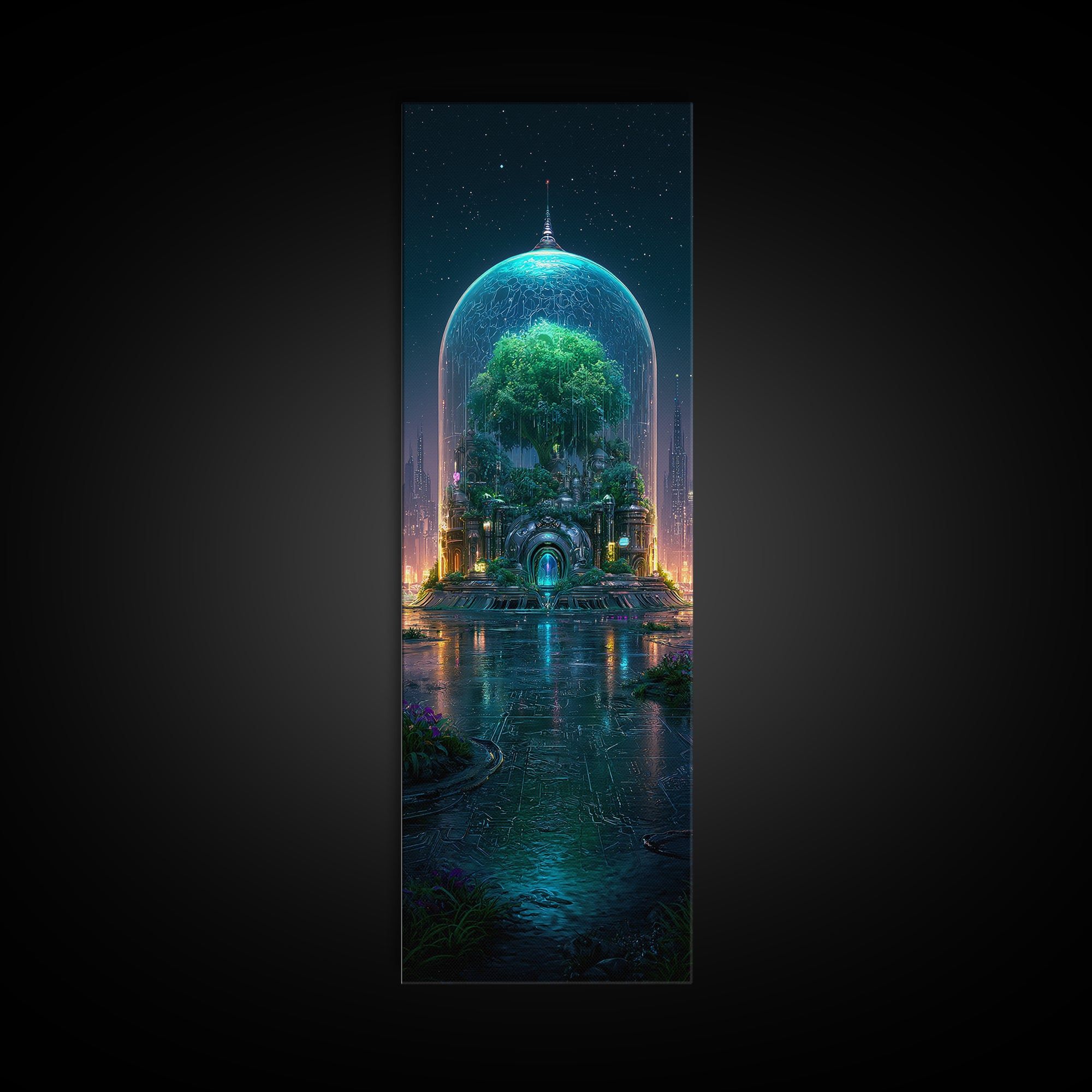 Futuristic Botanical Dome Canvas Print, Scifi Art, Ai Art, Living Room Decor, Fine Art, Orbit, Star Wars Art, Space Art, SCI-1x3-60
