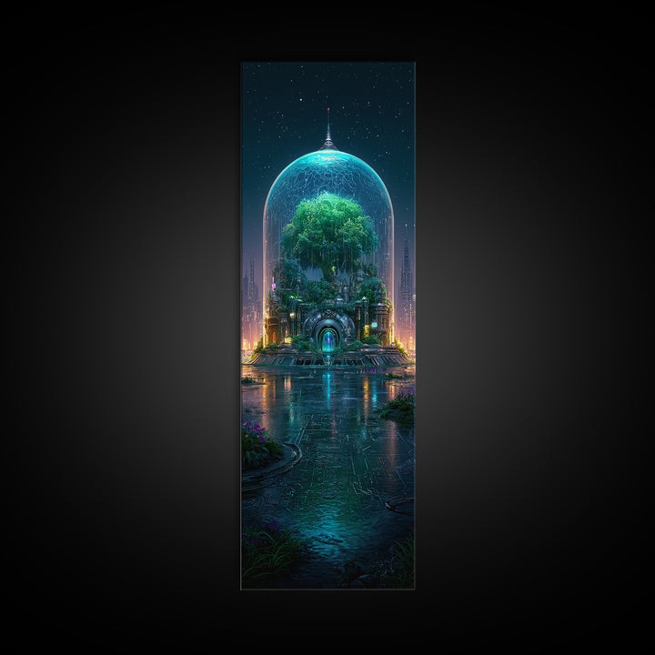 Futuristic Botanical Dome Canvas Print, Scifi Art, Ai Art, Living Room Decor, Fine Art, Orbit, Star Wars Art, Space Art, SCI-1x3-60