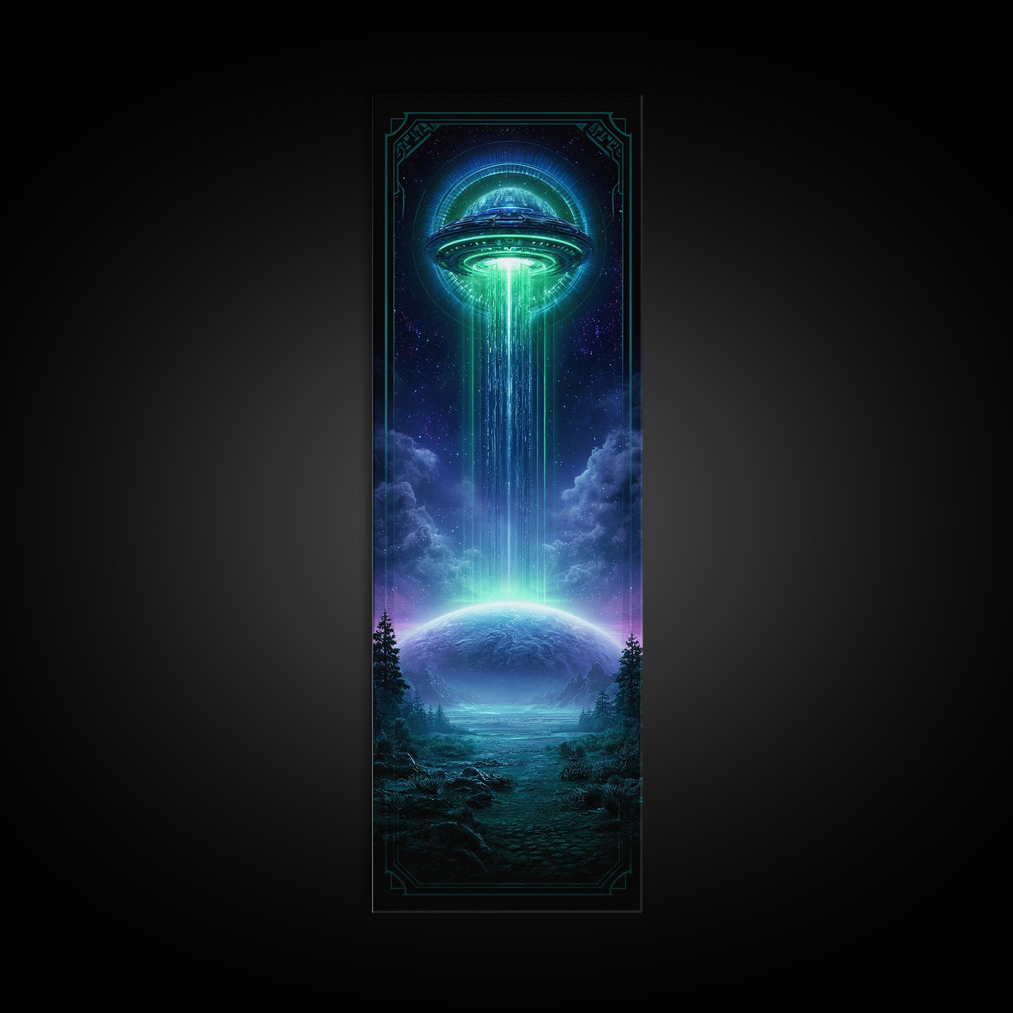 Distant Spaceship Above Alien Desert Planet Framed Canvas Print, Scifi Art, Art, Living Room Decor, Fine Art, Orbit, Modern Art, SCI-1x3-61