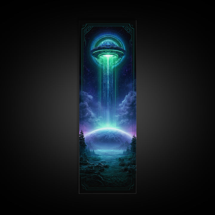 Distant Spaceship Above Alien Desert Planet Framed Canvas Print, Scifi Art, Art, Living Room Decor, Fine Art, Orbit, Modern Art, SCI-1x3-61
