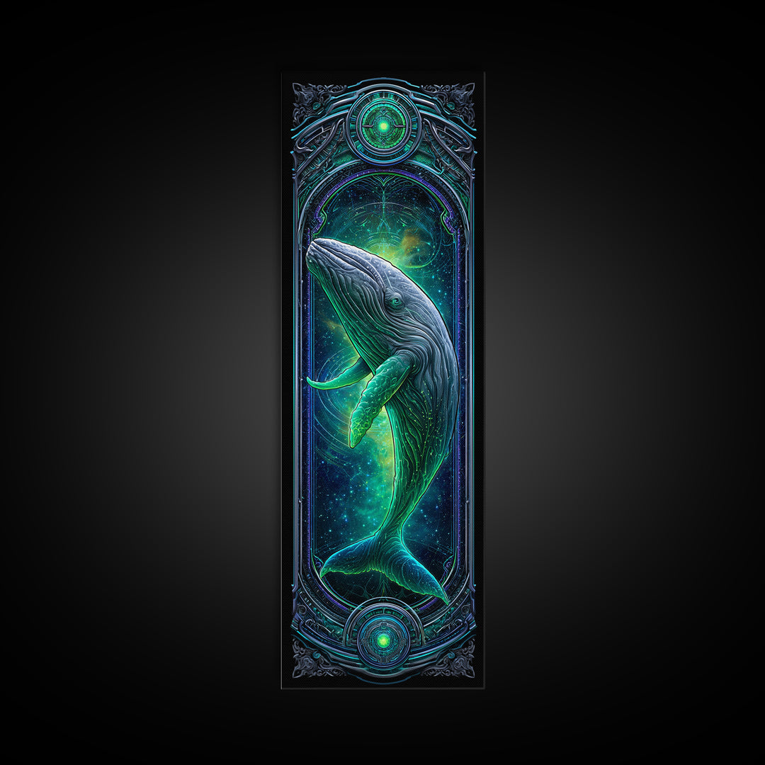 Cosmic Whale Swimming Through Deep Space Framed Canvas Print, Scifi Art, Collage Art, Living Room Decor, Oil Painting, Orbit, SCI-1x3-76