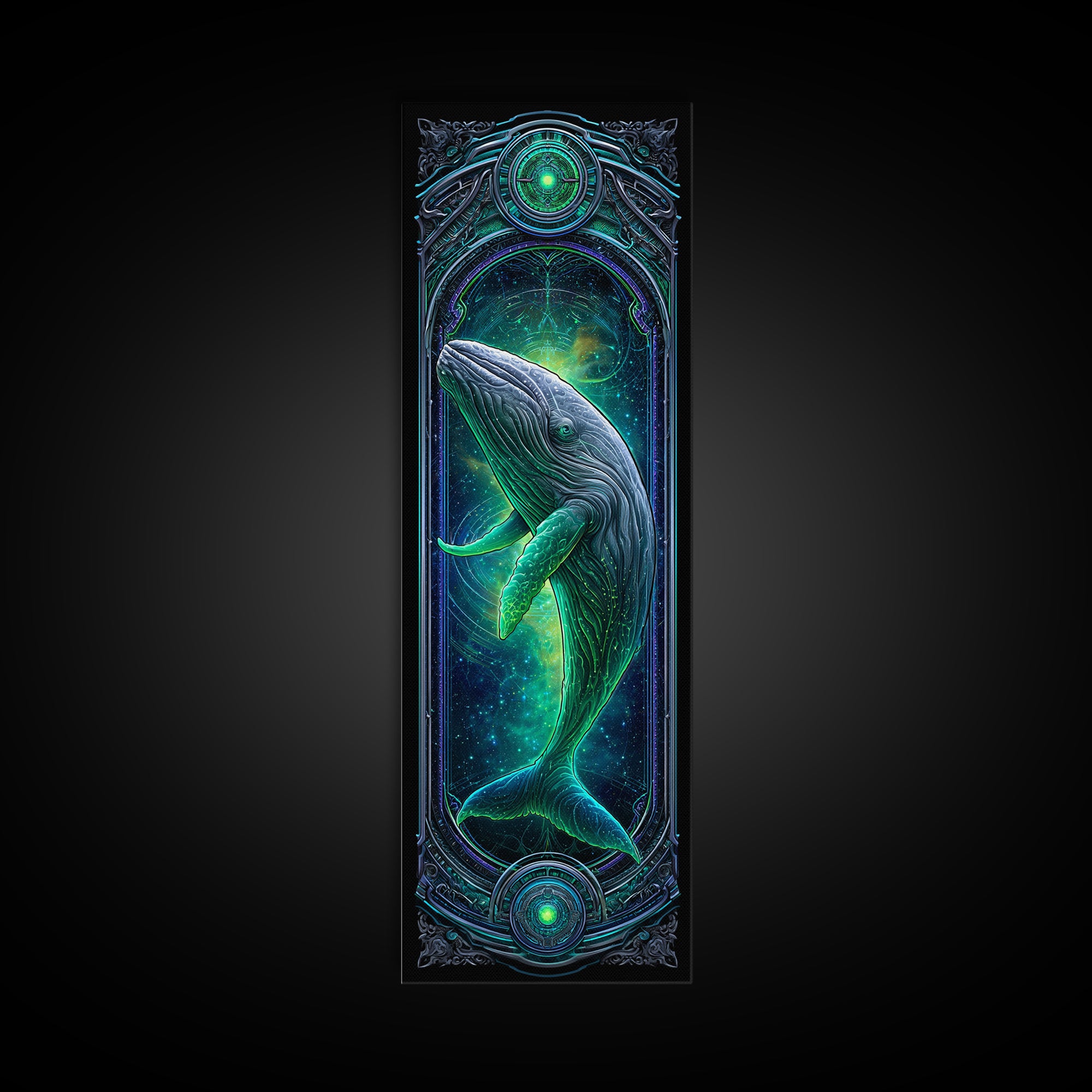 Cosmic Whale Swimming Through Deep Space Framed Canvas Print, Scifi Art, Collage Art, Living Room Decor, Oil Painting, Orbit, SCI-1x3-76