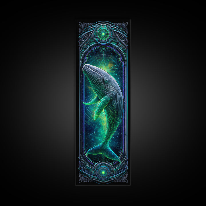 Cosmic Whale Swimming Through Deep Space Framed Canvas Print, Scifi Art, Collage Art, Living Room Decor, Oil Painting, Orbit, SCI-1x3-76