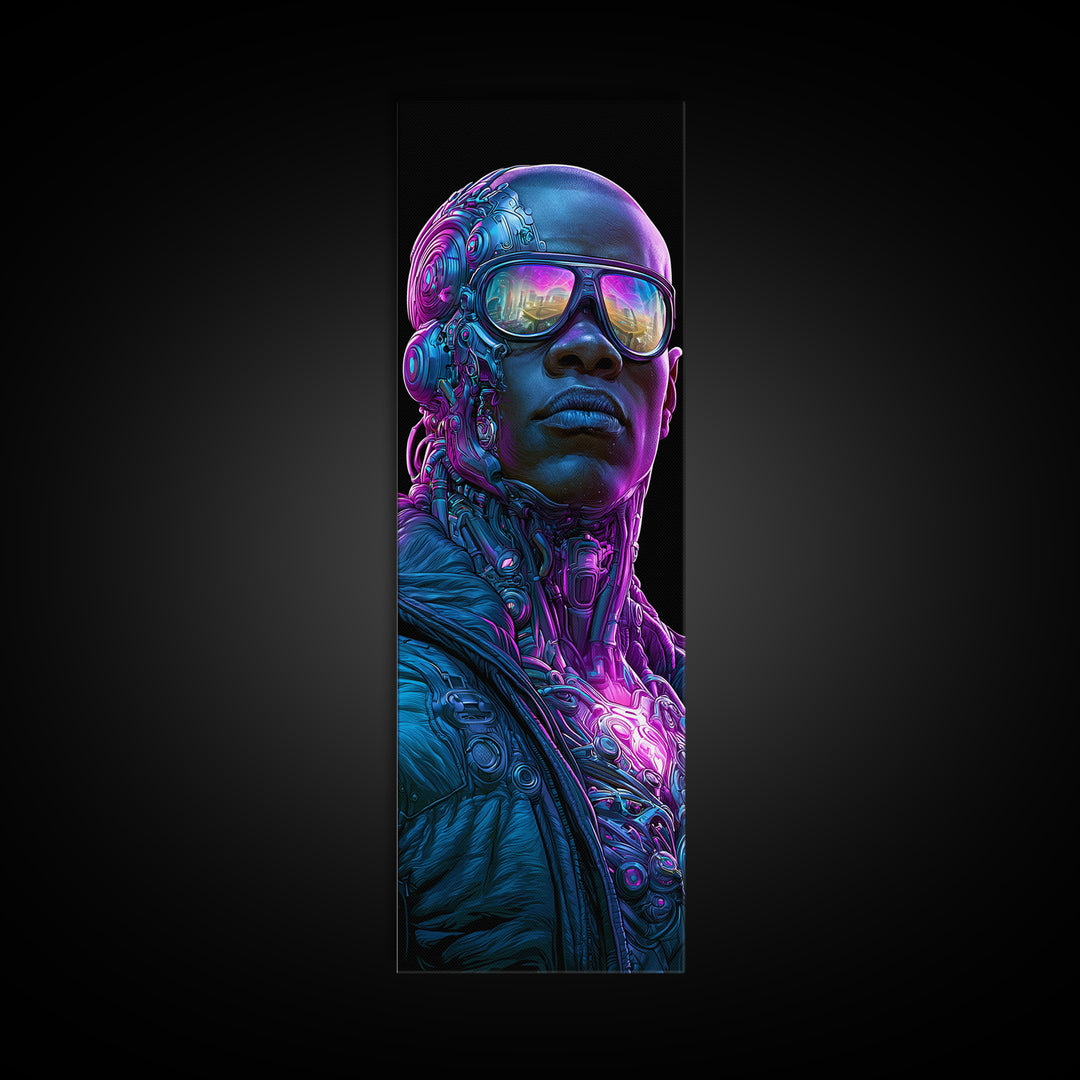 Cyborg Portrait with Reflective Visor Canvas Print, Scifi Art, Posters, Living Room Decor, Orbit, Pop Art, Mid Century Art, SCI-1x3-93