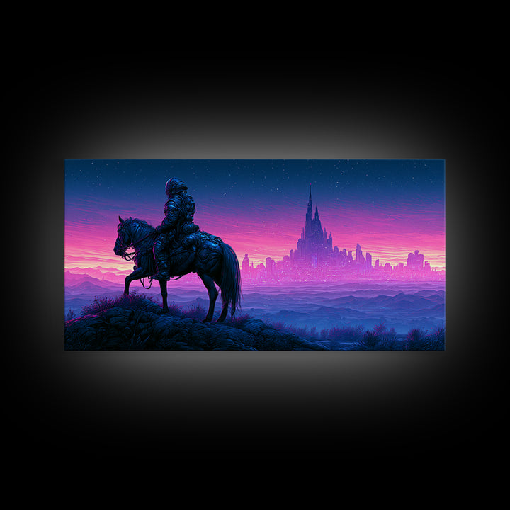 Space Explorer Horse Rider on Distant Planet Canvas Print, Scifi Art, Posters, Living Room Decor, Fine Art, Orbit, Pop Art, SCI-2x1-17