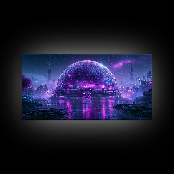 Futuristic Botanical Dome Framed Canvas Print, Scifi Art, Statement Artwork, Living Room Decor, Fine Art, Orbit, Wall Decor, SCI-2x1-20