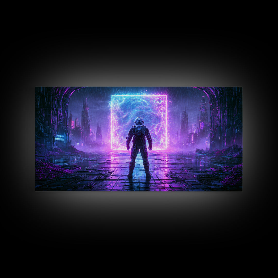 Astronaut Standing Before a Glowing Monolith Canvas Print, Scifi Art, Room Decor, Living Room Decor, Fine Art, Orbit, SCI-2x1-22