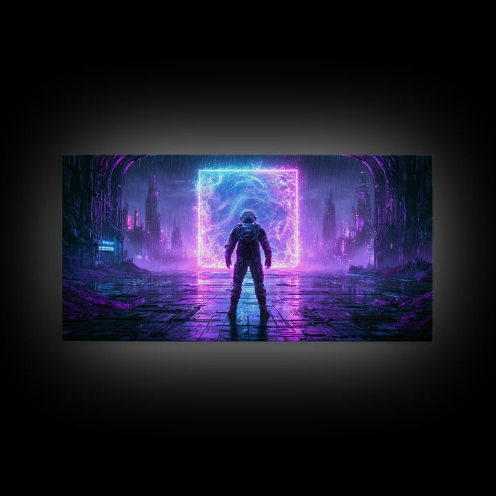 Astronaut Standing Before a Glowing Monolith Canvas Print, Scifi Art, Room Decor, Living Room Decor, Fine Art, Orbit, SCI-2x1-22