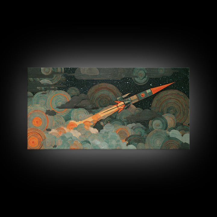 Crashed Satellite in a Desert Storm Canvas Print, Scifi Art, Decor, Living Room Decor, Fine Art, Orbit, Mid Century Art, SCI-2x1-39