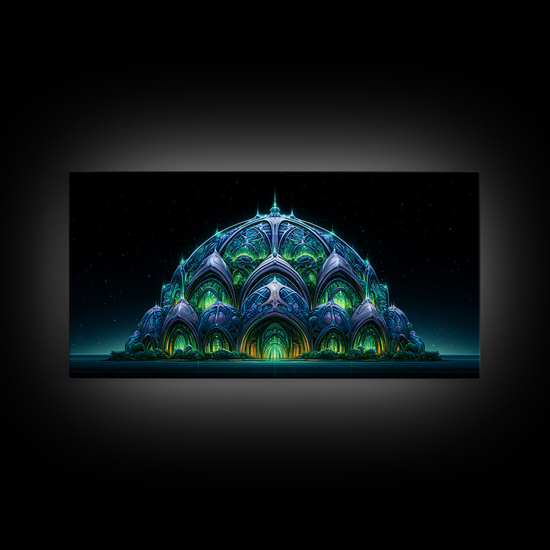 Futuristic Botanical Dome Canvas Print, Scifi Art, Textured Painting, Living Room Decor, Fine Art, Orbit, Canvas Wall Art, SCI-2x1-44