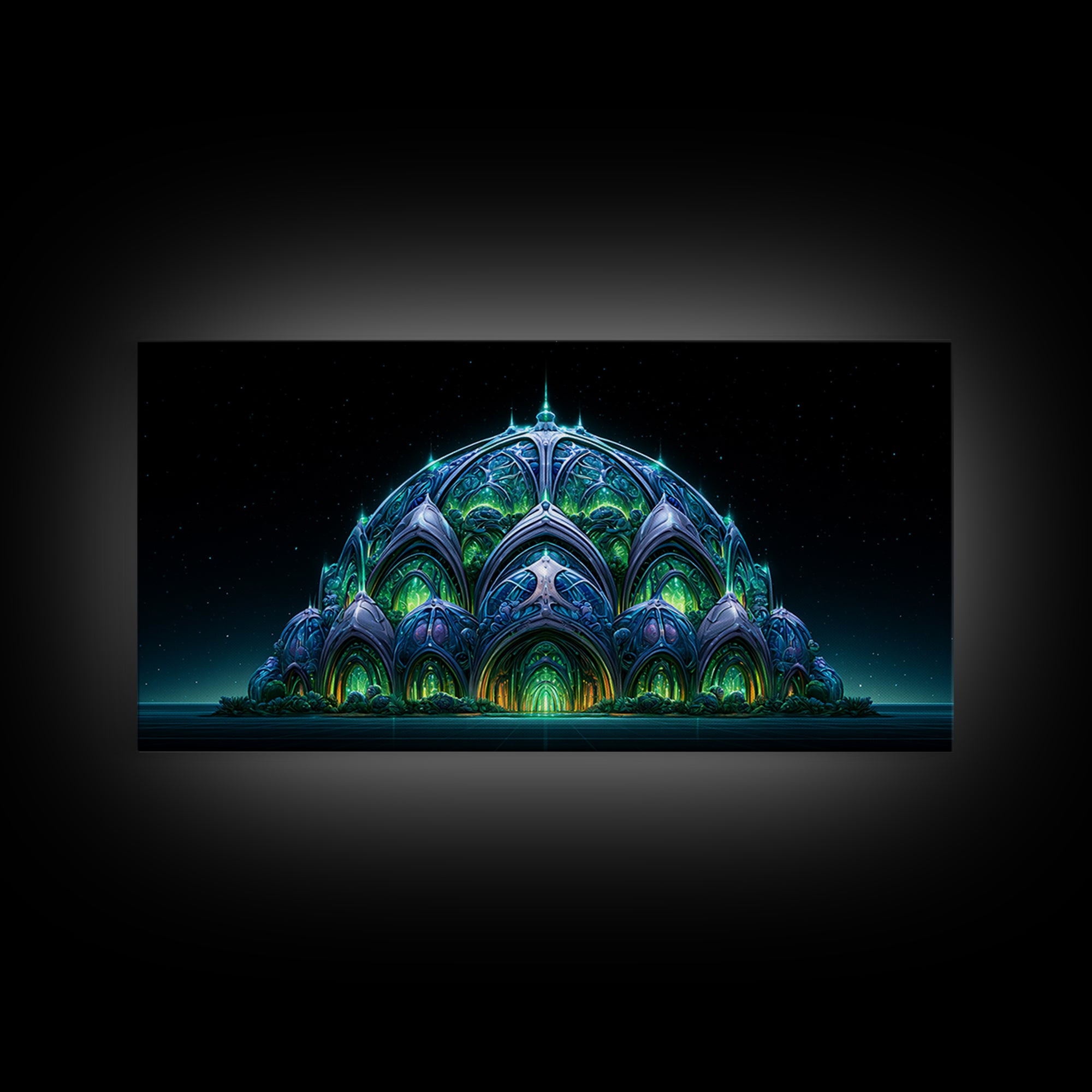 Futuristic Botanical Dome Canvas Print, Scifi Art, Textured Painting, Living Room Decor, Fine Art, Orbit, Canvas Wall Art, SCI-2x1-44