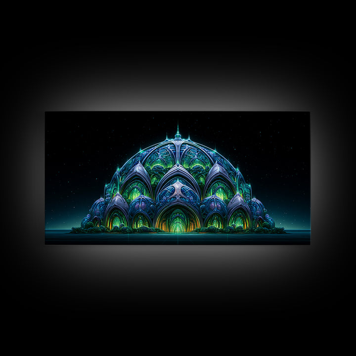 Futuristic Botanical Dome Canvas Print, Scifi Art, Textured Painting, Living Room Decor, Fine Art, Orbit, Canvas Wall Art, SCI-2x1-44