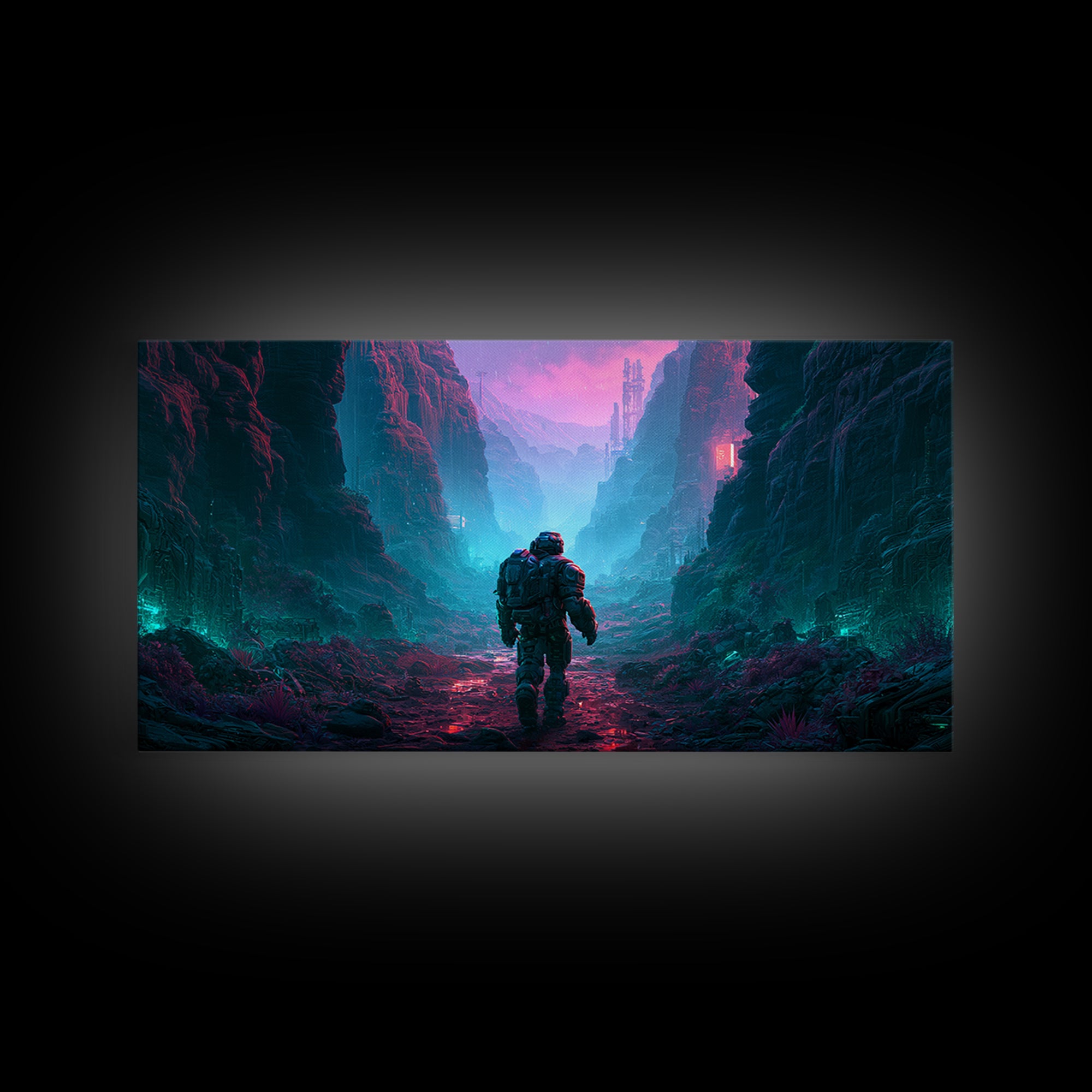 Robot Companion Crossing a Red Canyon Canvas Print, Scifi Art, Art, Living Room Decor, Orbit, Modern Art, Living Room Art, SCI-2x1-48