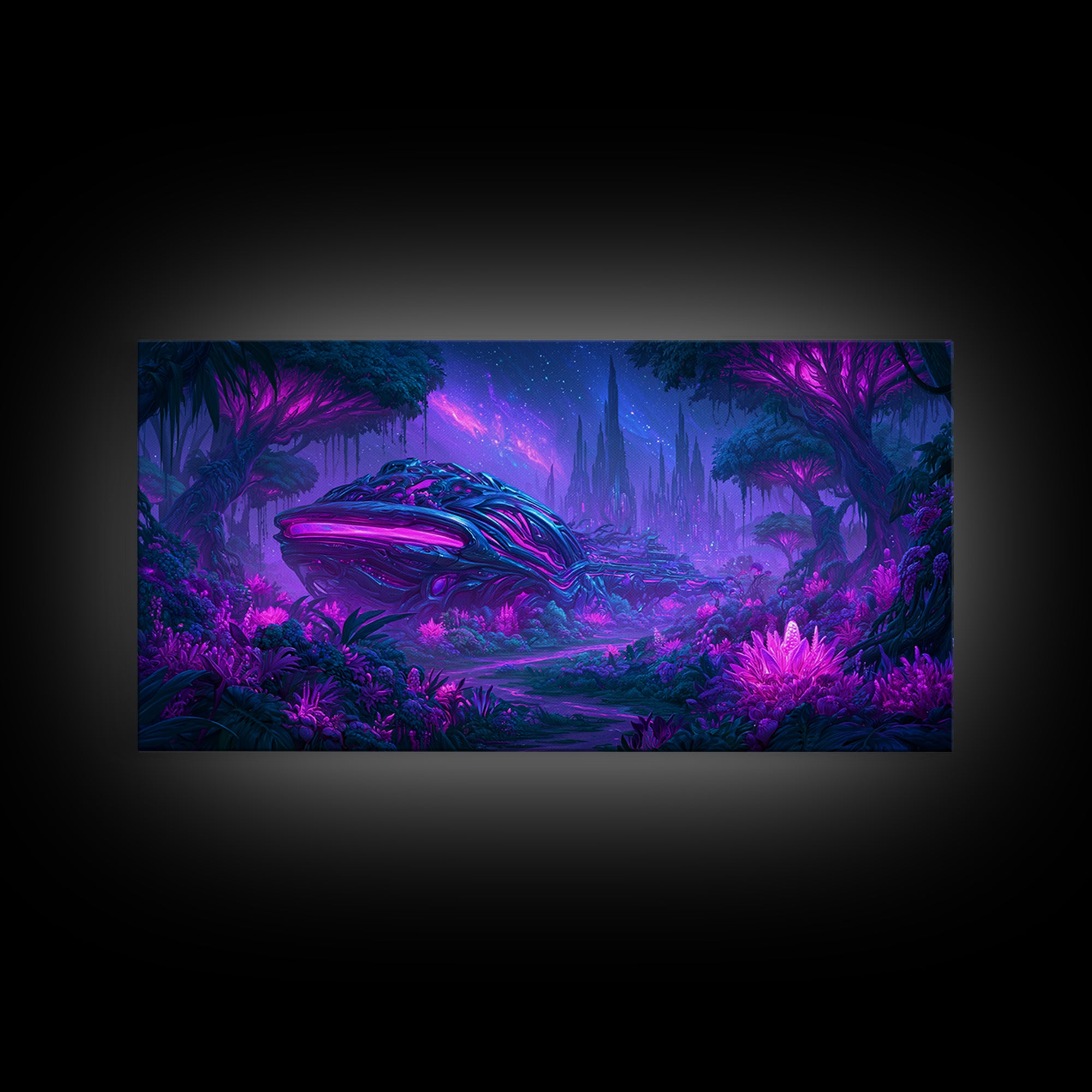 Alien Jungle with Bioluminescent Plants Canvas Print, Scifi Art, Canvas Print, Living Room Decor, Fine Art, Orbit, Weird Art, SCI-2x1-49