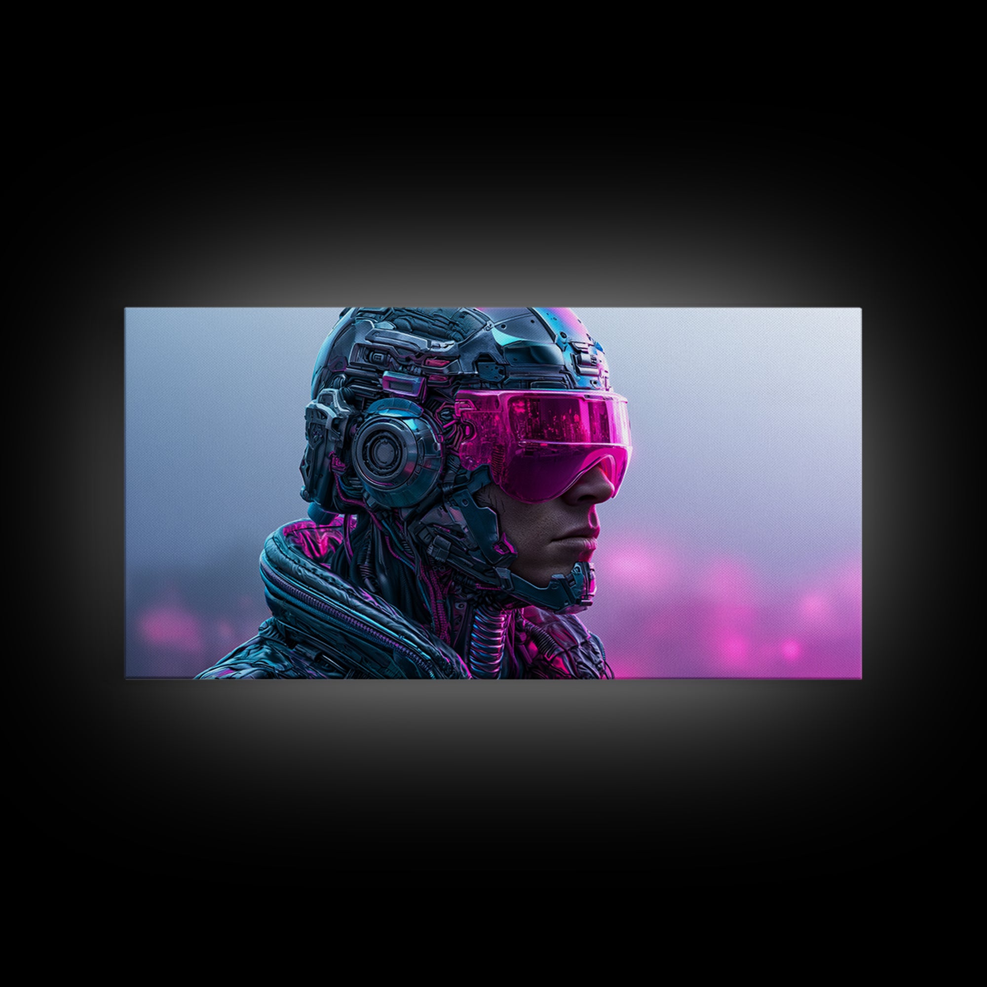 Cyborg Portrait with Reflective Visor Framed Canvas Print, Scifi Art, Original Art, Living Room Decor, Fine Art, Orbit, SCI-2x1-5