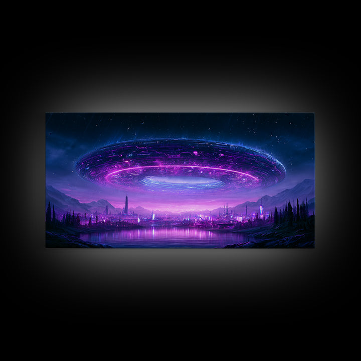 Giant Ring World Seen from a Valley Canvas Print, Scifi Art, Wall Decor, Living Room Decor, Fine Art, Orbit, Living Room Art, SCI-2x1-52