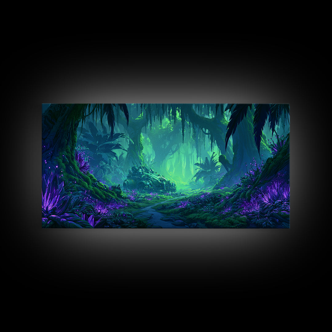Alien Jungle with Bioluminescent Plants Canvas Print, Scifi Art, Canvas Print, Living Room Decor, Fine Art, Orbit, Weird Art, SCI-2x1-73