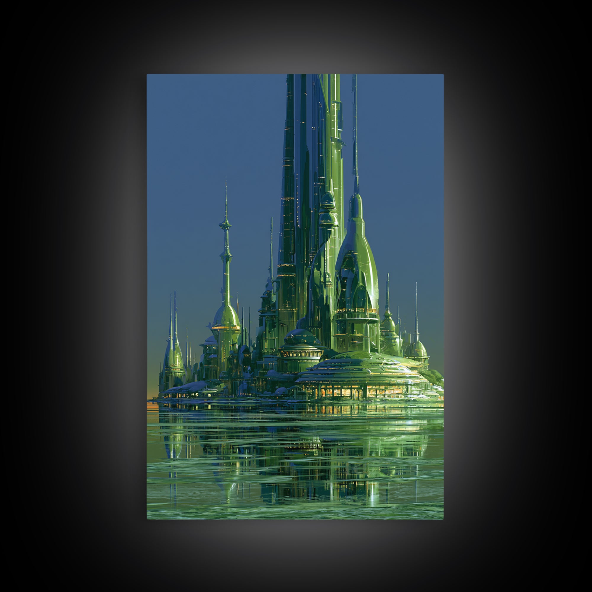 Terraforming Towers on a Silent Planet Framed Canvas Print, Scifi Art, Retro Wall Art, Living Room Decor, Oil Painting, Orbit, SCI-2x3-20