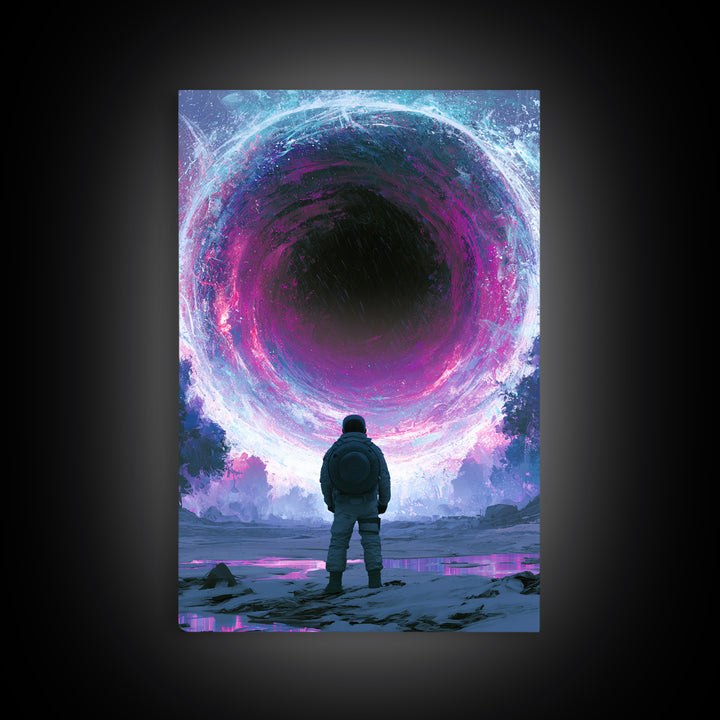 Wormhole Opening over Barren Landscape Framed Canvas Print, Scifi Art, Digital Art, Living Room Decor, Oil Painting, Orbit, SCI-2x3-25