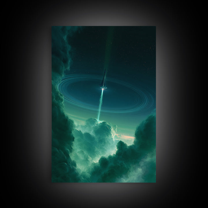 Retro Rocket Launching Through Cloud Rings Canvas Print, Scifi Art, Canvas Wall Art, Living Room Decor, Fine Art, Orbit, SCI-2x3-39