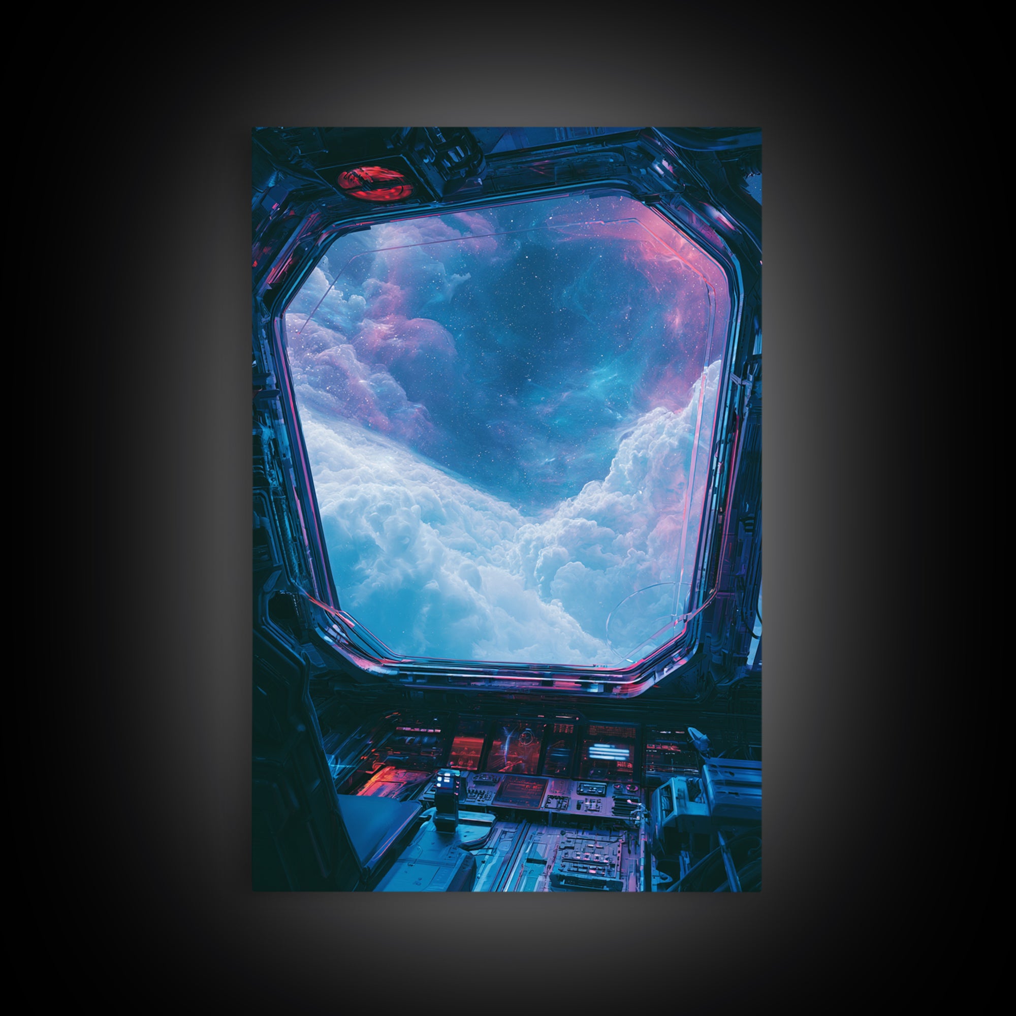 Starship Cockpit View of Nebula Clouds Framed Canvas Print, Scifi Art, Abstract Art, Living Room Decor, Fine Art, Orbit, SCI-2x3-43