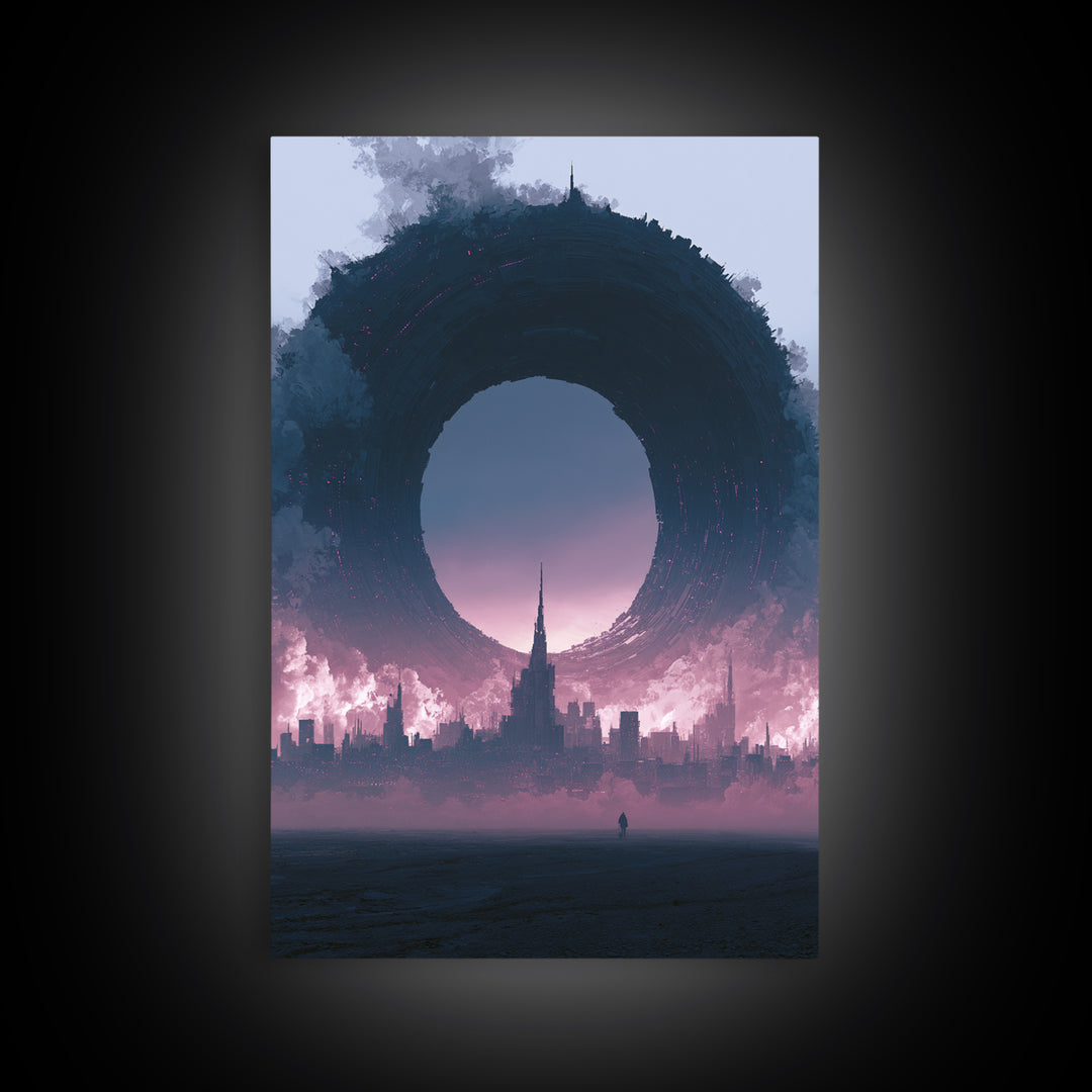 Wormhole Opening over Barren Landscape Canvas Print, Scifi Art, Canvas Print, Living Room Decor, Fine Art, Orbit, Weird Art, SCI-2x3-49