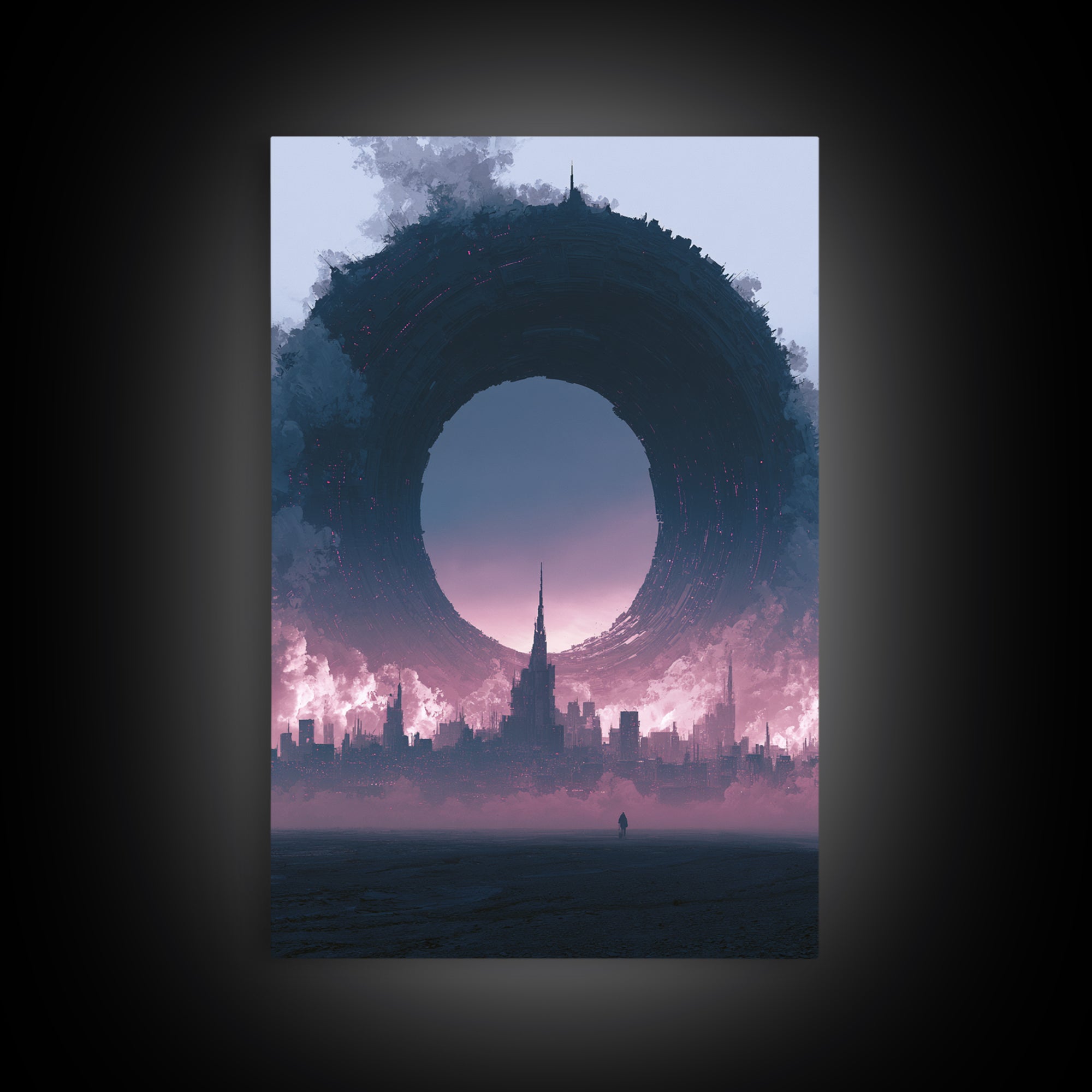 Wormhole Opening over Barren Landscape Canvas Print, Scifi Art, Canvas Print, Living Room Decor, Fine Art, Orbit, Weird Art, SCI-2x3-49