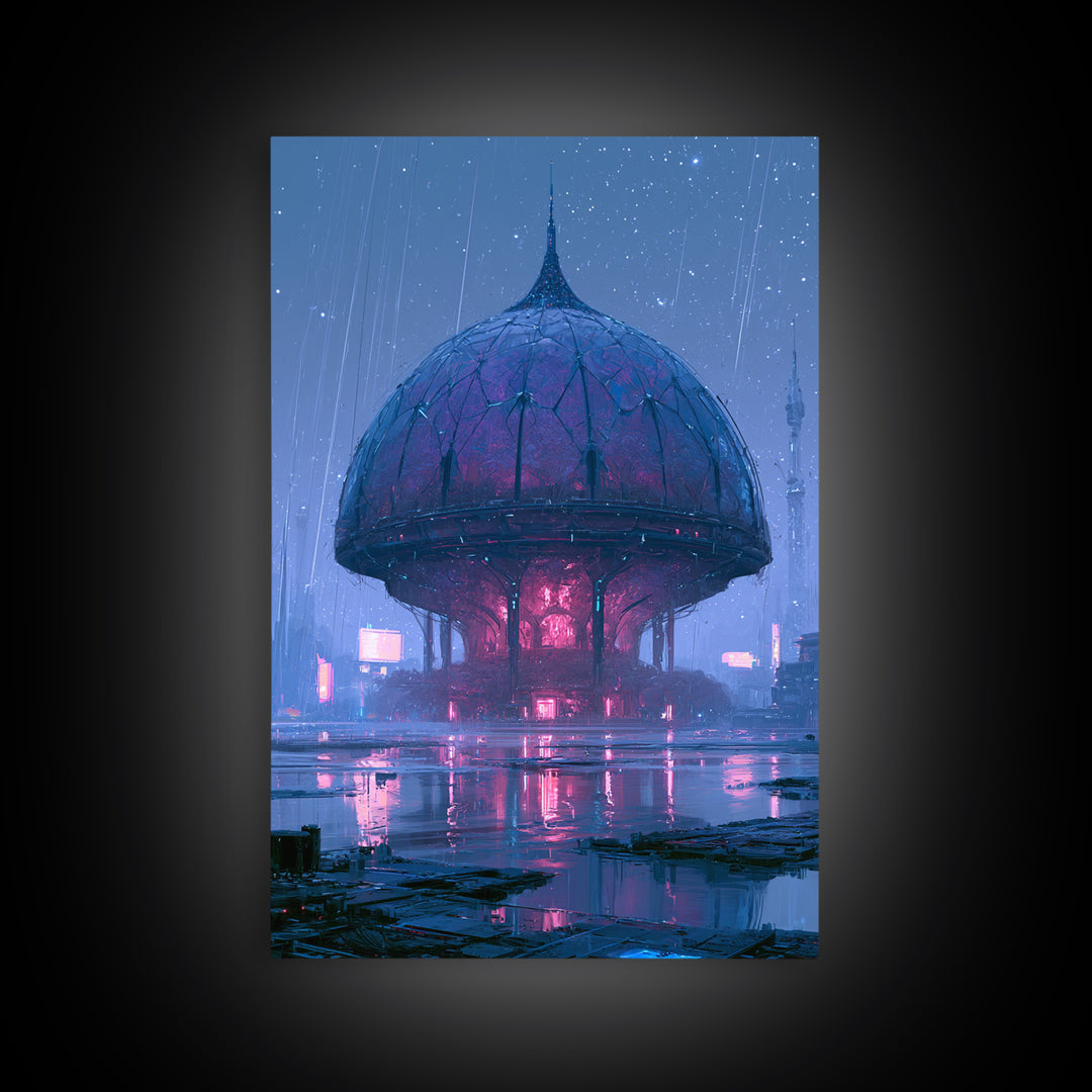 Futuristic Botanical Dome Framed Canvas Print, Scifi Art, Textured Painting, Living Room Decor, Orbit, Canvas Wall Art, SCI-2x3-56