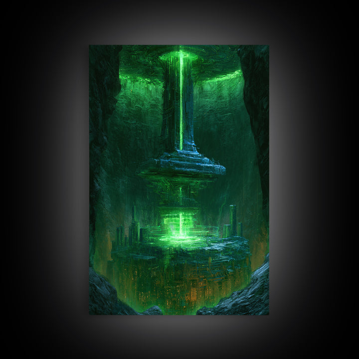 Glowing Alien Artifact Framed Canvas Print, Scifi Art, Space Art, Living Room Decor, Fine Art, Orbit, Luxury Decor, Art Print, SCI-2x3-76