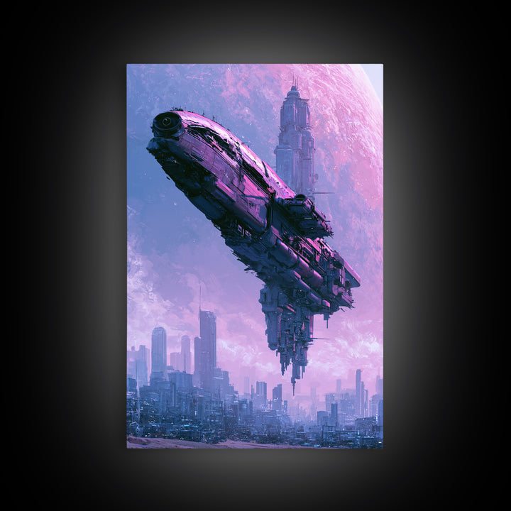 Distant Spaceship Above Alien Desert Planet Canvas Print, Scifi Art, Canvas Wall Art, Living Room Decor, Fine Art, Orbit, SCI-2x3-9