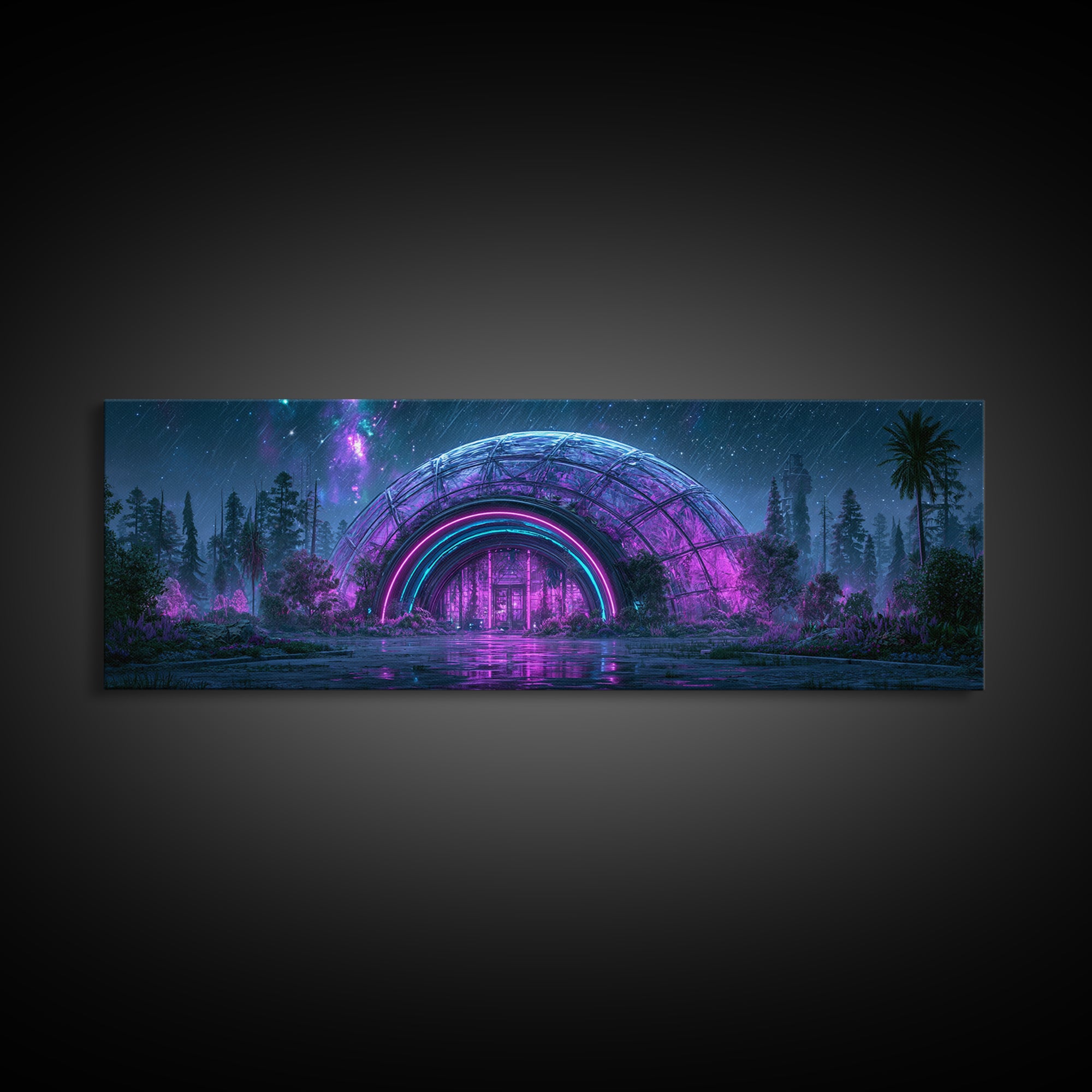 Futuristic Botanical Dome Canvas Print, Scifi Art, Neutral Decor, Living Room Decor, Oil Painting, Orbit, Home Decor, SCI-3x1-40