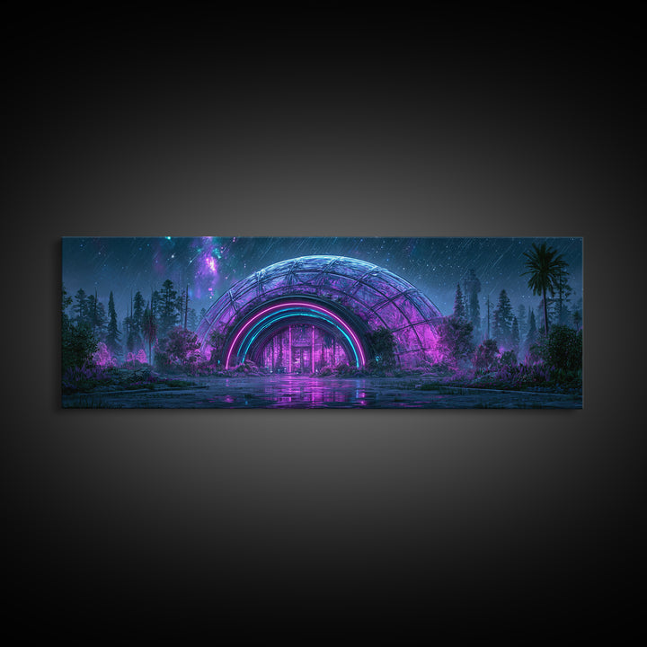 Futuristic Botanical Dome Canvas Print, Scifi Art, Neutral Decor, Living Room Decor, Oil Painting, Orbit, Home Decor, SCI-3x1-40