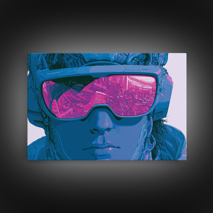 Cyborg Portrait with Reflective Visor Canvas Print, Scifi Art, Retro Futurism Art, Living Room Decor, Oil Painting, Orbit, SCI-3x2-37