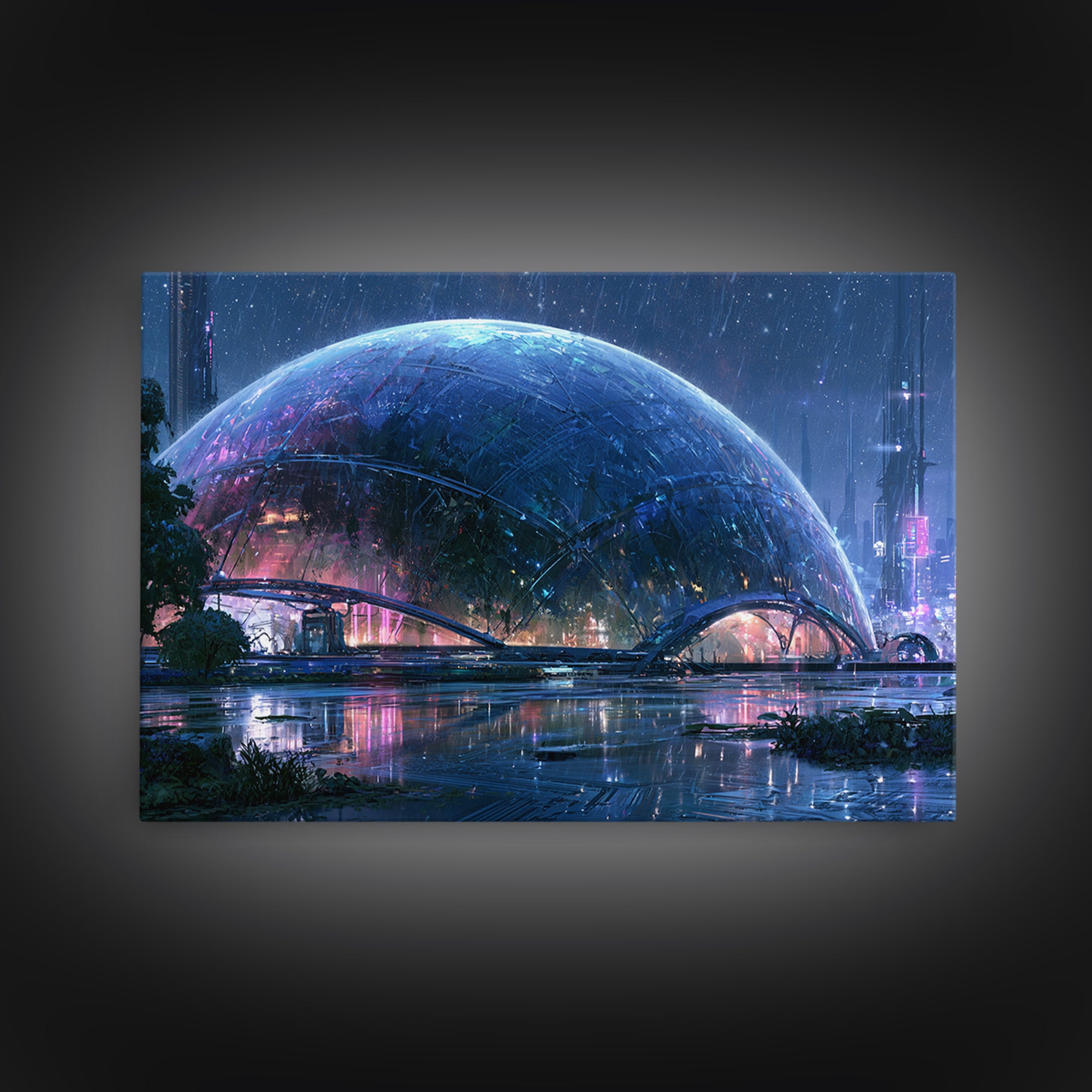 Futuristic Botanical Dome Canvas Print, Scifi Art, Weird Art, Living Room Decor, Fine Art, Orbit, Art Print, Textured Painting, SCI-3x2-52