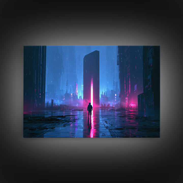 Astronaut Standing Before a Glowing Monolith Canvas Print, Scifi Art, Contemporary Art, Living Room Decor, Fine Art, Orbit, SCI-3x2-54