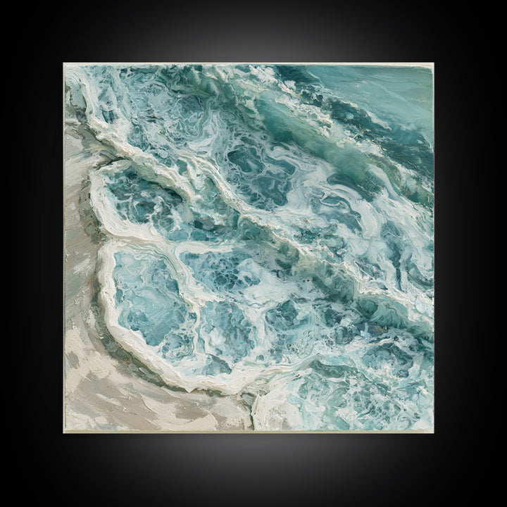 Ocean Foam Patterns from Above Framed Canvas Print, Seascape Art, Digital Prints, Coastal Decor, Oil Painting, Seascape, SEA-1x1-12