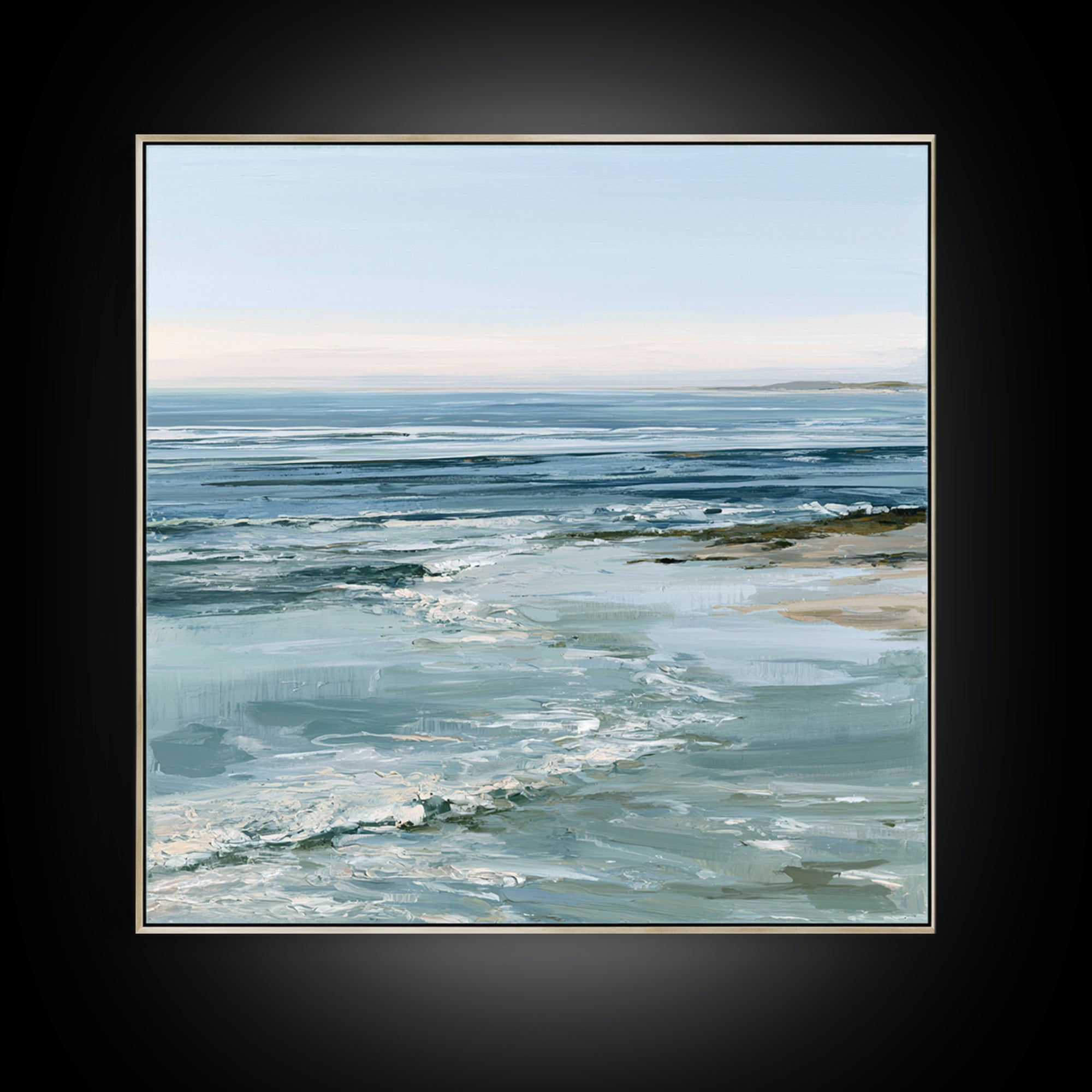 Calm Blue Horizon Framed Canvas Print, Seascape Art, Living Room Decor, Coastal Decor, Oil Painting, Seascape, Gallery Decor, SEA-1x1-2