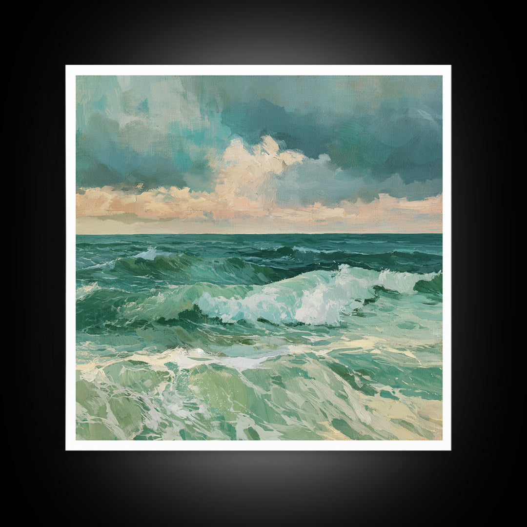 Turbulent Green Sea Framed Canvas Print, Seascape Art, Fine Art Print, Coastal Decor, Abstract Art, Seascape, Digital Prints, SEA-1x1-33