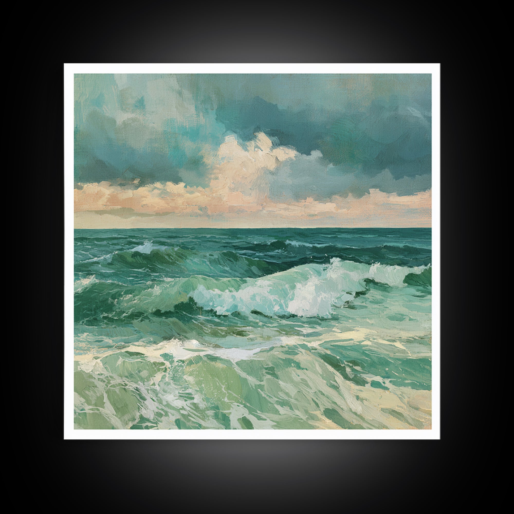 Turbulent Green Sea Framed Canvas Print, Seascape Art, Fine Art Print, Coastal Decor, Abstract Art, Seascape, Digital Prints, SEA-1x1-33