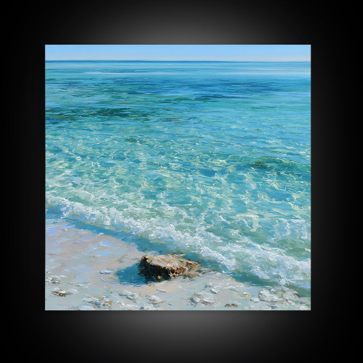 Tropical Lagoon with Transparent Shallows Framed Canvas Print, Seascape Art, Coastal Wall Art, Coastal Decor, Watercolor Art, SEA-1x1-34