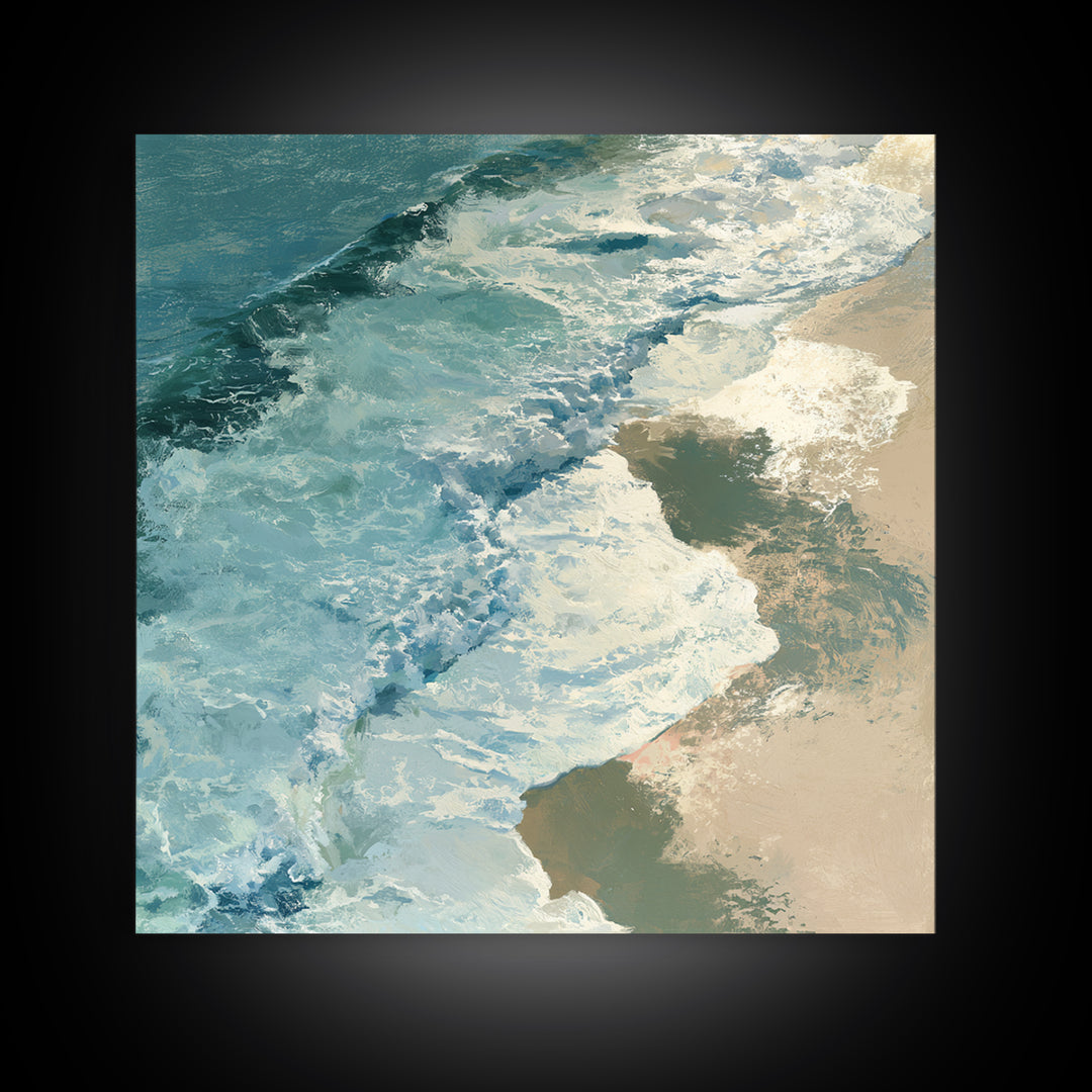 Ocean Foam Patterns from Above Canvas Print, Seascape Art, Large Wall Art, Coastal Decor, Seascape, Watercolor Painting, SEA-1x1-36