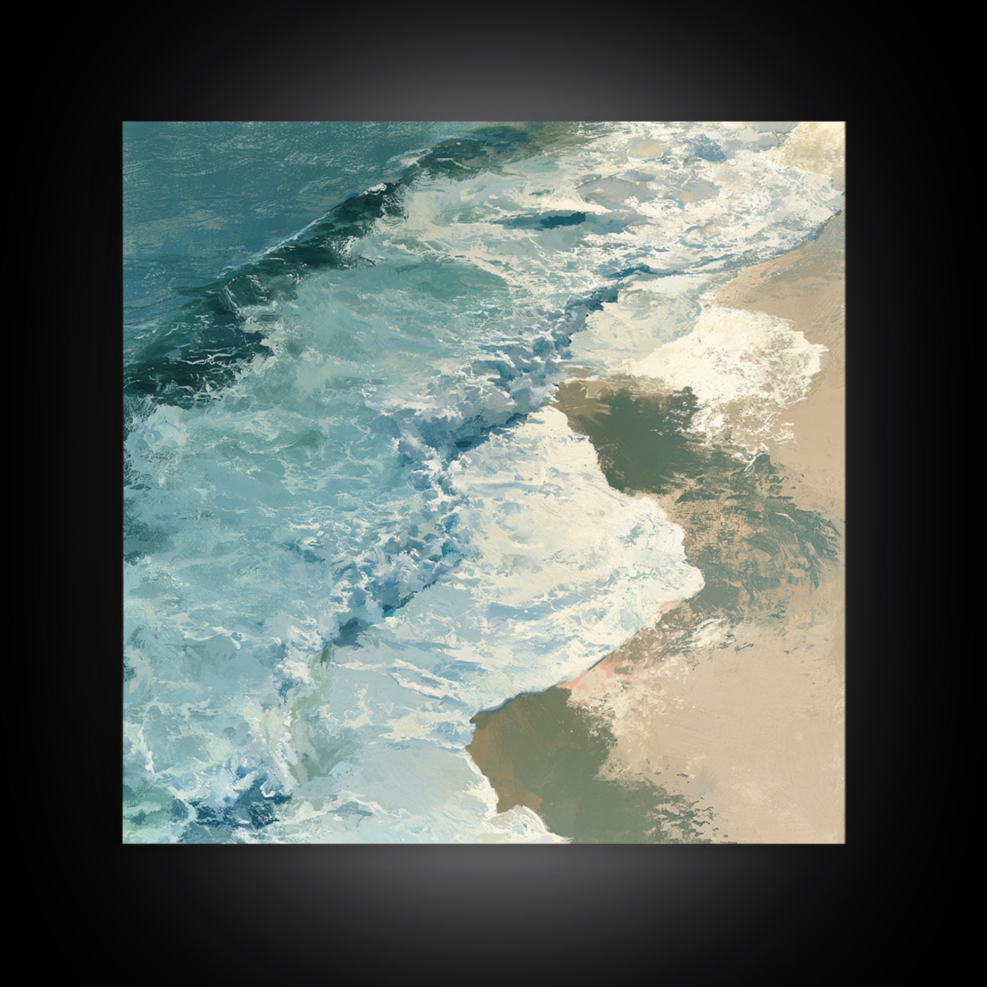 Ocean Foam Patterns from Above Canvas Print, Seascape Art, Large Wall Art, Coastal Decor, Seascape, Watercolor Painting, SEA-1x1-36